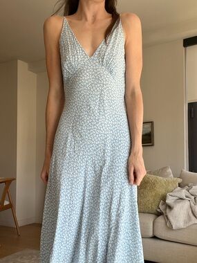 Doen Pale Blue Floral Strapless Slip Dress